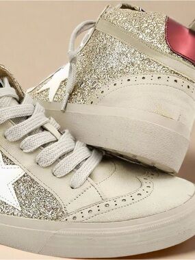 ShuShop Glitter Star High-Top Sneakers - Gold Glitter